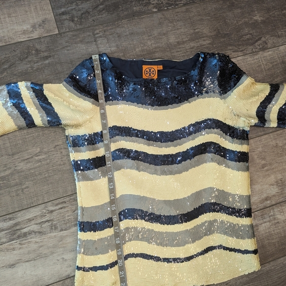 Tory Burch Black and Cream Sequin Blouse - Picture 11 of 11